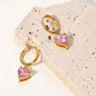 Pink Heart Huggie Earrings for Women — 18K Gold Plated, CZ Heart Accent, 925 Sterling Silver