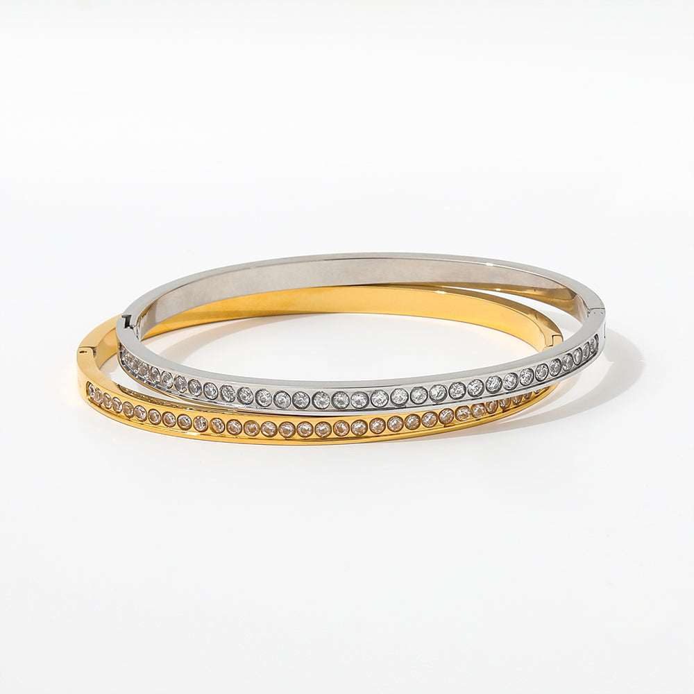 Zirconia Bangle Bracelet - Silver & Gold Plated