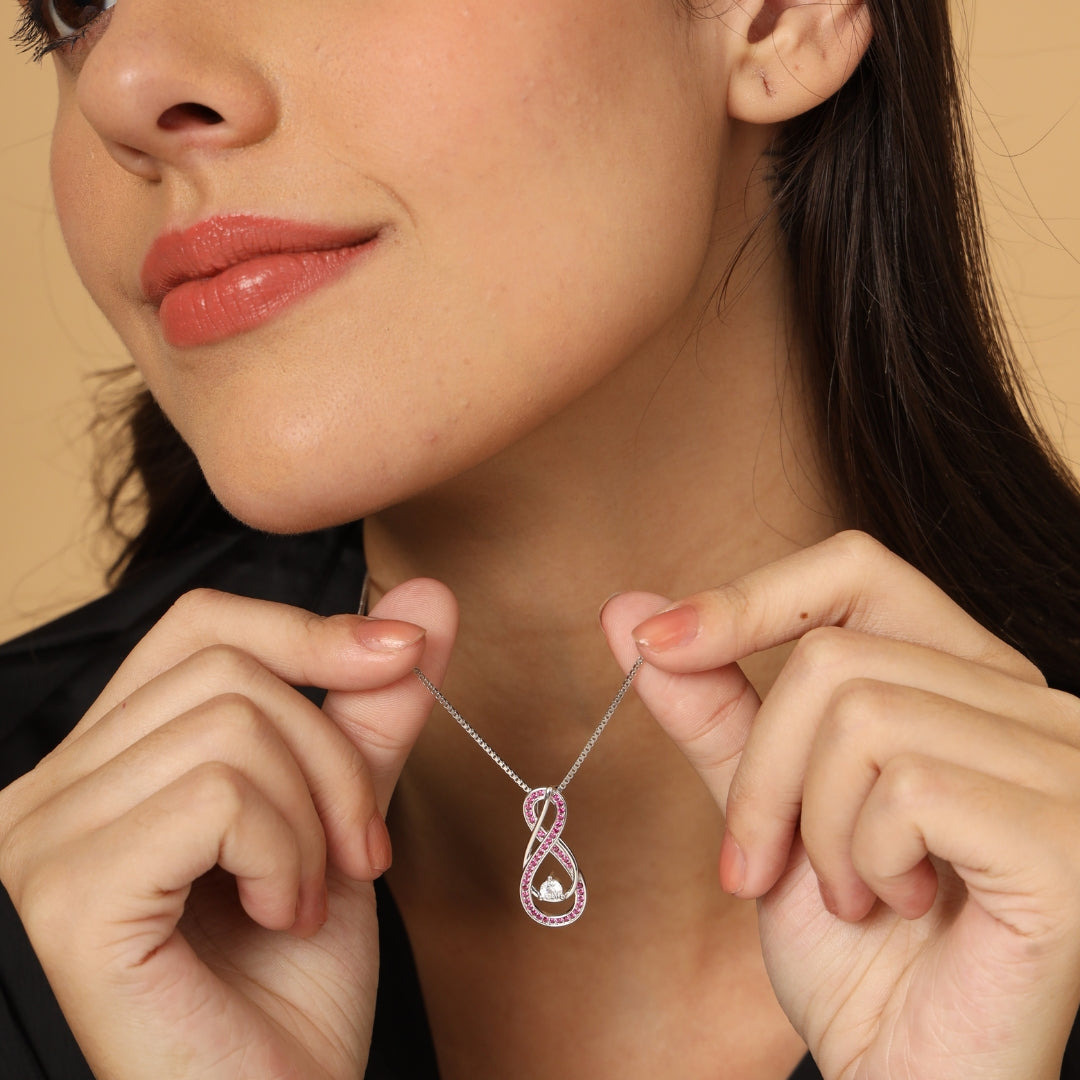 Pink Tourmaline Necklace with Infinity Design in 925 Sterling Silver