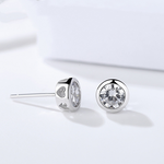 Load image into Gallery viewer, Round Zircon Stud Earrings - Silver Plated