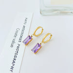 Load image into Gallery viewer, Cubic Zirconia Purple Dangle Earrings - Designer Gold Plated Hoops