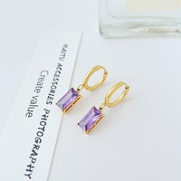 Purple CZ Dangle Earrings for Women — 18K Gold Plated, Cubic Zirconia Drop Hoops