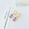 Purple CZ Dangle Earrings for Women — 18K Gold Plated, Cubic Zirconia Drop Hoops