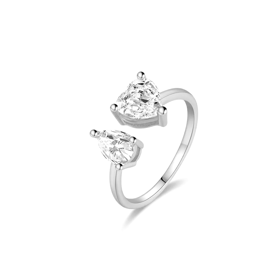 Sterling Silver Gilded Heart Ring - Adjustable