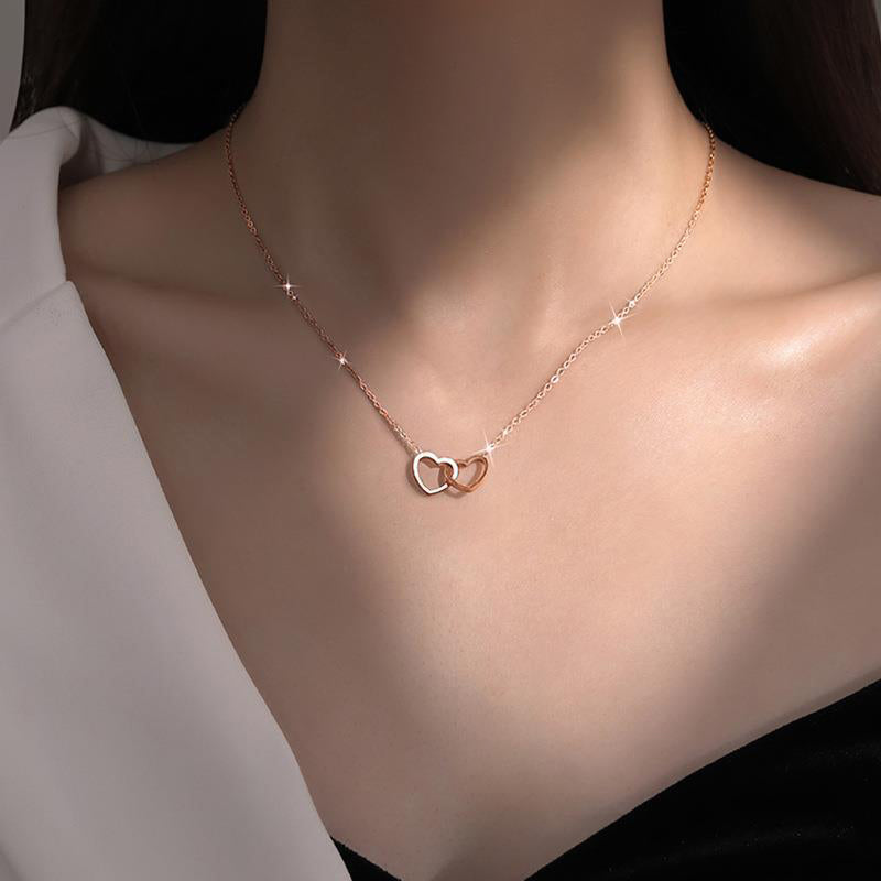 Double Heart Gold Plated Pendant Necklace