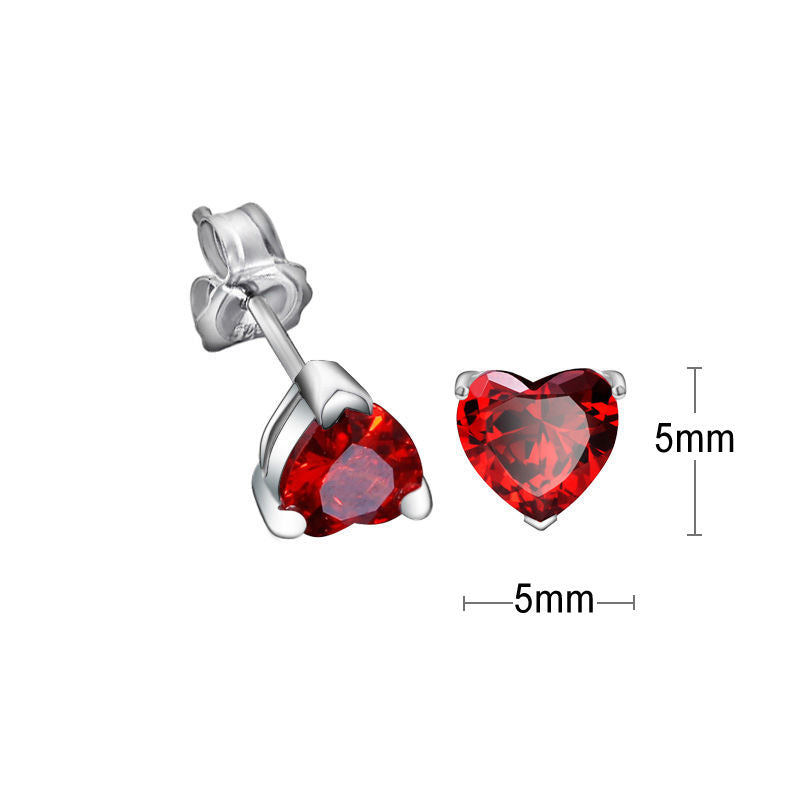Heart-Shaped Red Zircon Stud Earrings