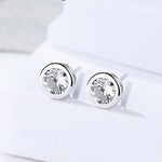 Load image into Gallery viewer, Round Zircon Stud Earrings - Silver Plated