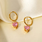 Load image into Gallery viewer, Pink Heart Cubic Zirconia Huggie Hoop Earrings - 18K Gold Plated