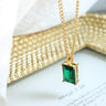 Emerald Pendant Necklace for Women — 18K Gold Plated, Dainty Green Stone