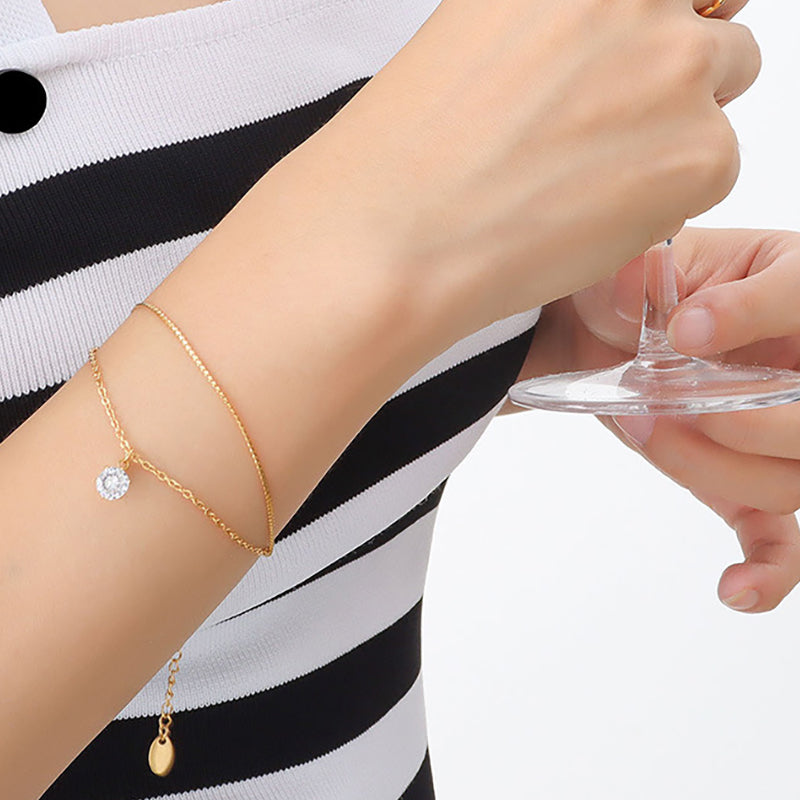 CZ Chain Bracelet for Women — 18K Gold Plated, S-Chain with Cubic