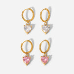 Load image into Gallery viewer, White Heart Cubic Zirconia Huggie Hoop Earrings - 18K Gold Plated