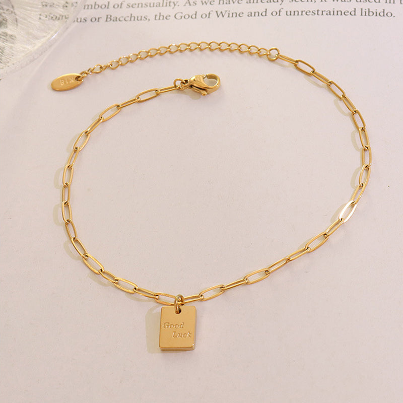 Good Luck Square Pendant Anklet - 18K Gold Plated Jewelry