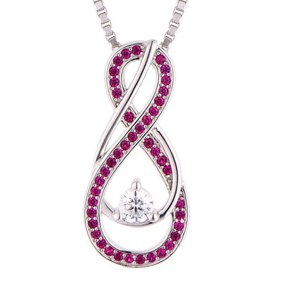 July Birthstone Necklace for Women — Ruby Red Infinity Pendant, 925 Sterling Silver
