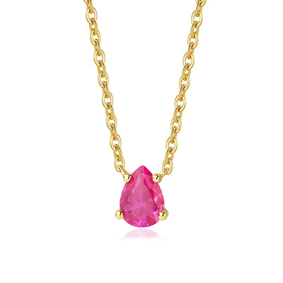 Ruby Pendant Necklace for Women — Red Ruby Teardrop, 925 Sterling Silver