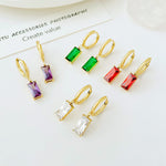 Load image into Gallery viewer, Cubic Zirconia Purple Dangle Earrings - Designer Gold Plated Hoops