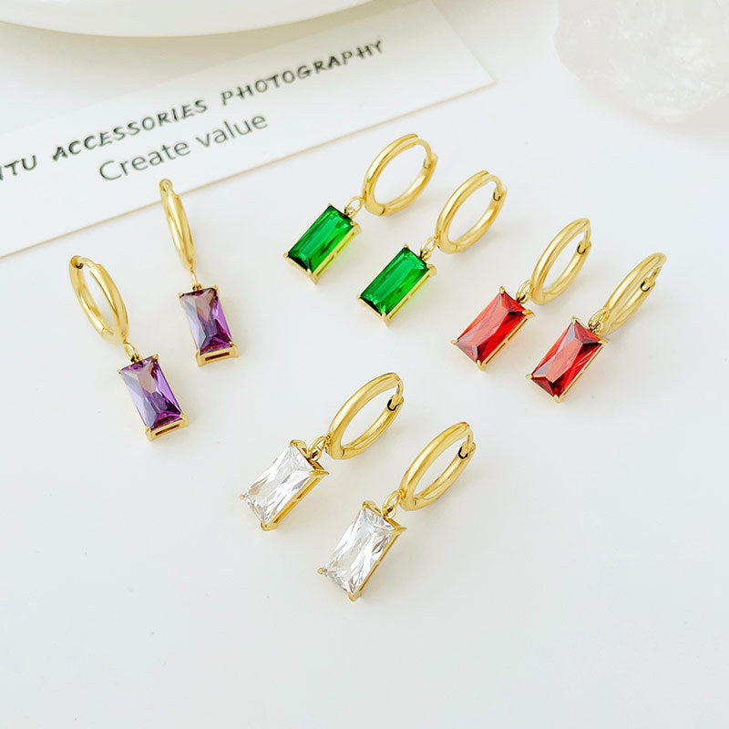 Cubic Zirconia Purple Dangle Earrings - Designer Gold Plated Hoops