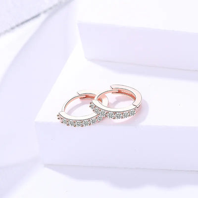 Rose Gold Micro Pave CZ Huggie Earrings for Women — 925 Sterling Silver, Hypoallergenic