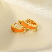 Orange Hoop Earrings for Women — Gold Plated, Open C-Shaped Enamel Hoop