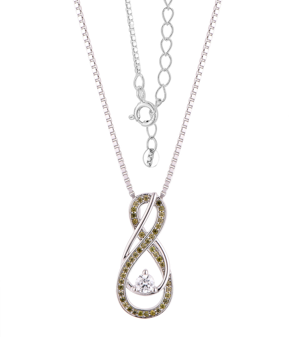 Peridot Green Infinity Pendant Sterling Silver Necklace - Birthstone Jewelry