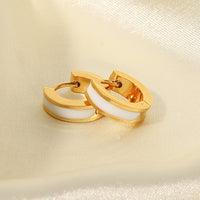White Hoop Earrings for Women — Gold Plated, Open C-Shaped Enamel Hoop