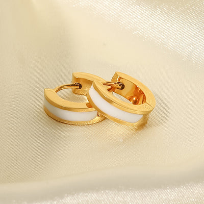 White Hoop Earrings for Women — Gold Plated, Open C-Shaped Enamel Hoop