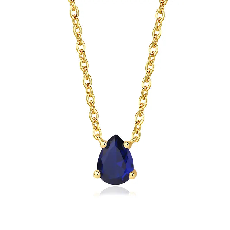 Blue Sapphire Water Drop Pendant Necklace