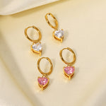 Load image into Gallery viewer, Pink Heart Cubic Zirconia Huggie Hoop Earrings - 18K Gold Plated