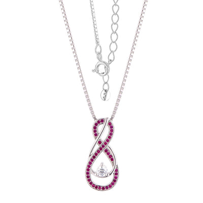 July Birthstone Necklace for Women — Ruby Red Infinity Pendant, 925 Sterling Silver detail