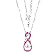 July Birthstone Necklace for Women — Ruby Red Infinity Pendant, 925 Sterling Silver detail