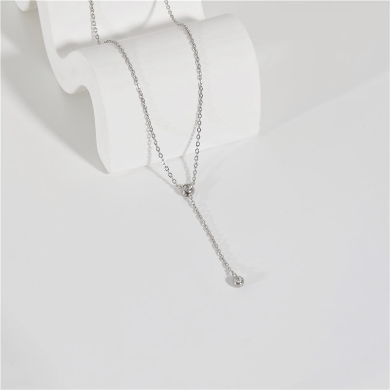 Dainty Cubic Zirconia Y-Necklace with Silver Plating