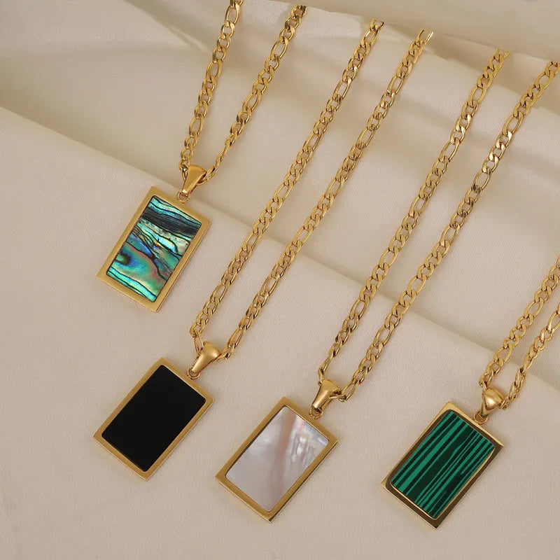 Colorful Rectangle Shell Pendant Necklace in White