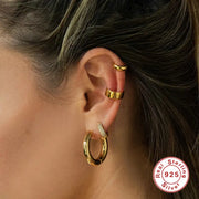 925 Sterling Silver Hoop Huggie Dimond Earring in Gold Plated