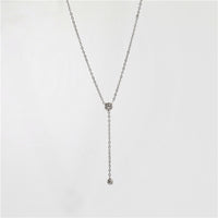 CZ Y Necklace for Women — 925 Sterling Silver, Rhodium Plated, Cubic Zirconia Drop