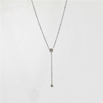 CZ Y Necklace for Women — 925 Sterling Silver, Rhodium Plated, Cubic Zirconia Drop