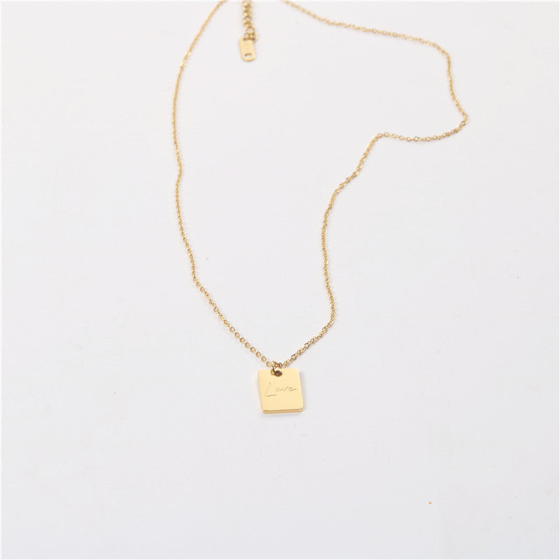 Trendy Gold-Filled Rectangle Necklace with Love Letter Pendant