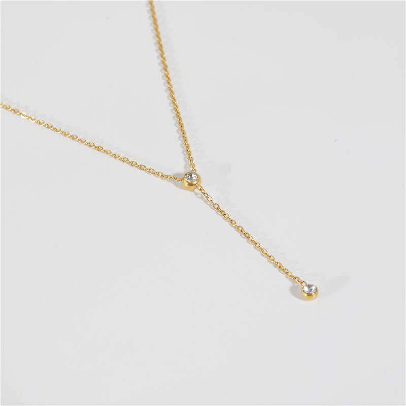 Dainty Cubic Zirconia Y-Necklace with 18K Gold Plating
