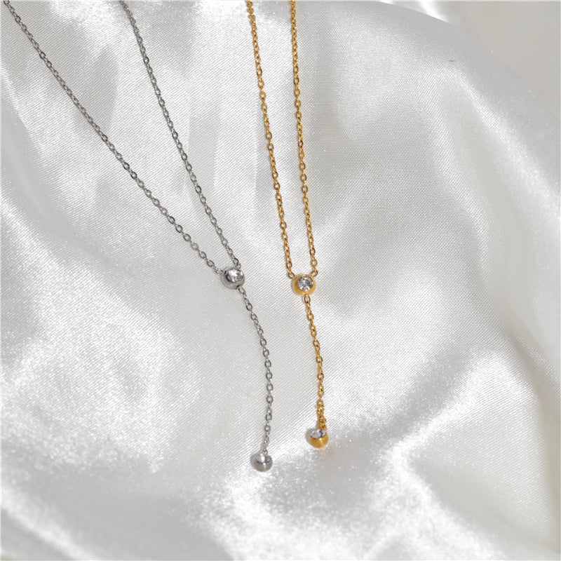 Dainty Cubic Zirconia Y-Necklace with 18K Gold Plating