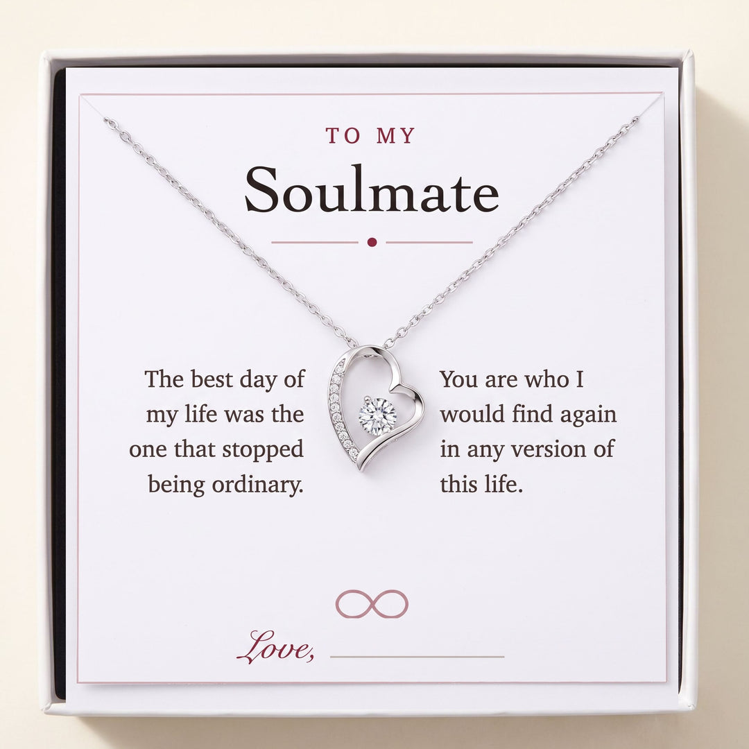 To My Soulmate gift message card included free with the necklace