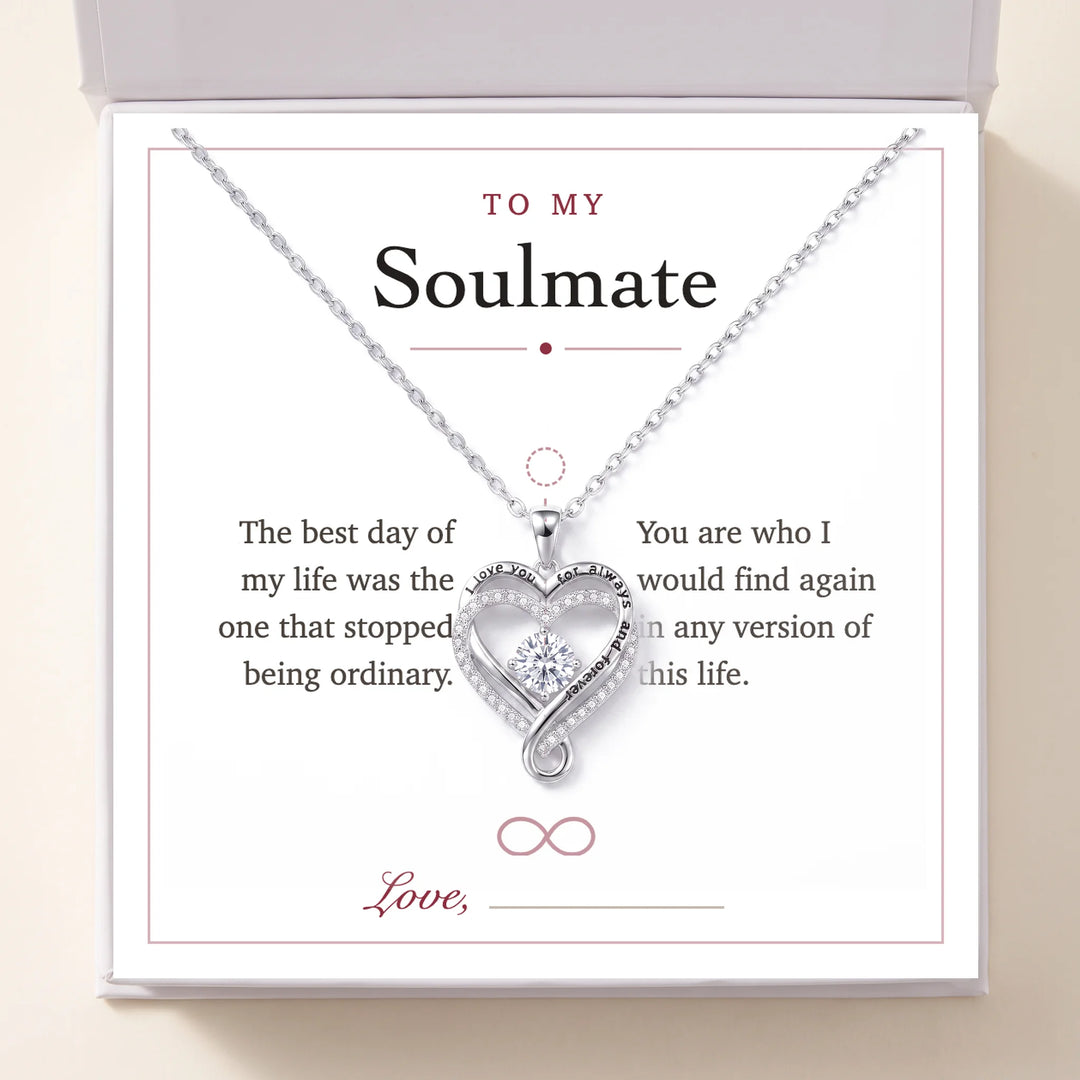 To My Soulmate gift message card included free with the necklace