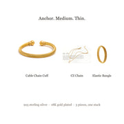What's in the Bracelet Stack Set — anchor cuff, medium chain, thin bangle