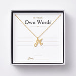 Load image into Gallery viewer, A blank message card, write your own words - shown in the gift box with the letter M heart initial necklace - AJLuxe
