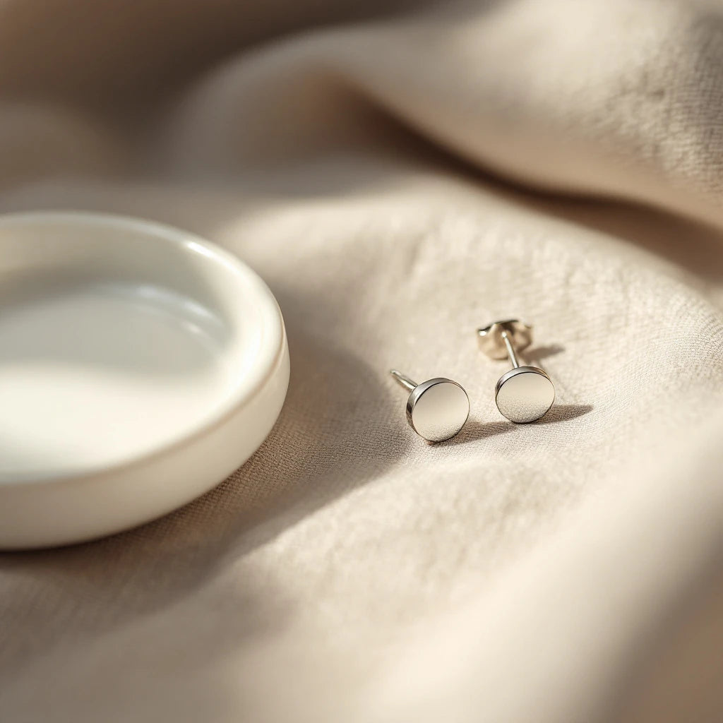 Flat back stud earrings in sterling silver, lifestyle