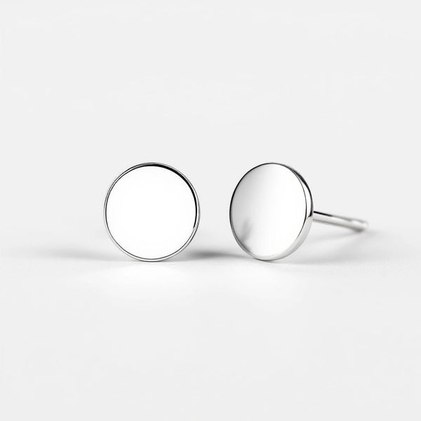 Flat back stud earrings in 925 sterling silver with smooth flat disc back for sensitive ears