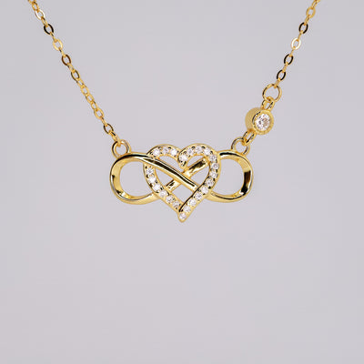 Micro Pave Heart Necklace for Women — 18K Gold Plated, Infinity Pendant, CZ Stones