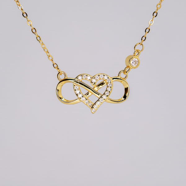 Micro Pave Heart Necklace for Women — 18K Gold Plated, Infinity Pendant, CZ Stones