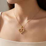 Load image into Gallery viewer, Mom Heart Necklace in 18K gold plated stainless steel worn on neck, mother and child heart pendant
