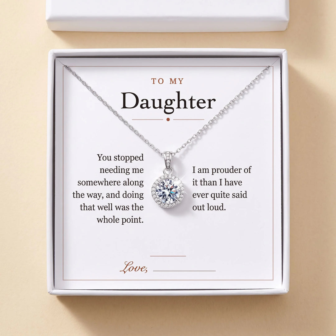 To My Daughter gift message card included free with the Round Halo Pendant Necklace, gift boxed