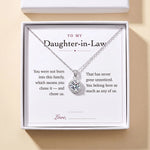 Load image into Gallery viewer, To My Daughter-in-Law gift message card included free with the Round Halo Pendant Necklace, gift boxed
