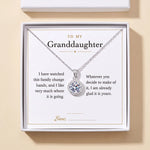 Load image into Gallery viewer, To My Granddaughter gift message card included free with the Round Halo Pendant Necklace, gift boxed
