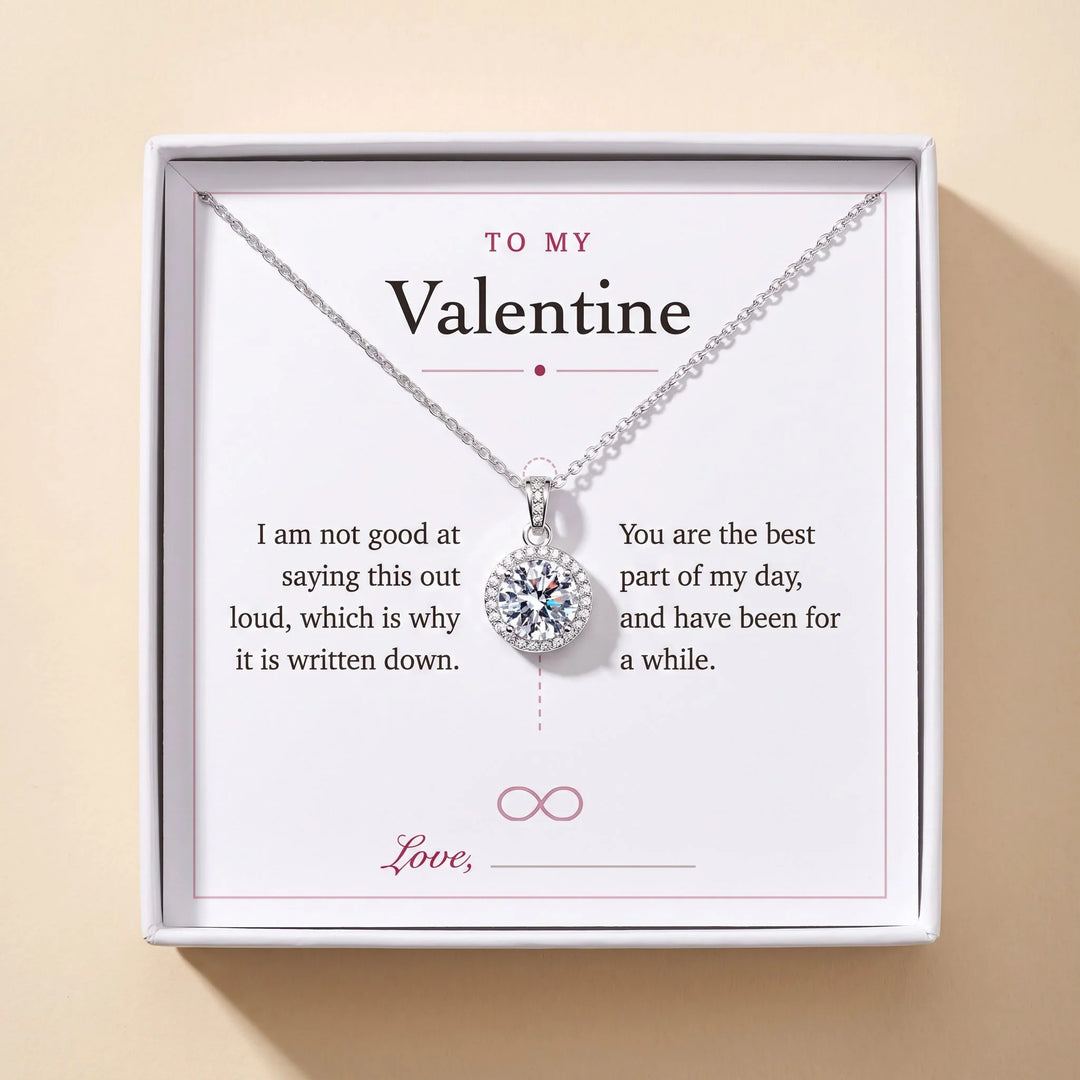 To My Valentine gift message card included free with the Round Halo Pendant Necklace, gift boxed